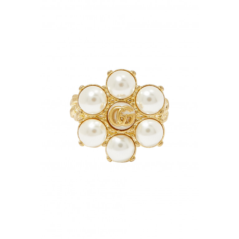 Gucci- Pearl Double G Ring Gold