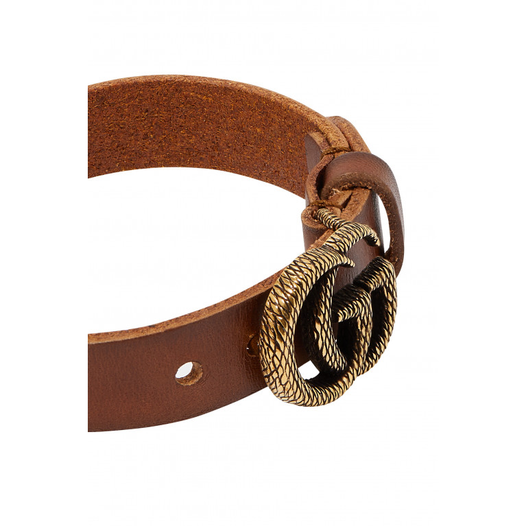 Gucci- Engraved Double G Leather Bracelet Gold