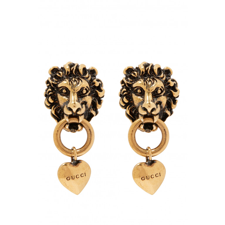 Gucci- Lion Head And Heart Earrings Gold