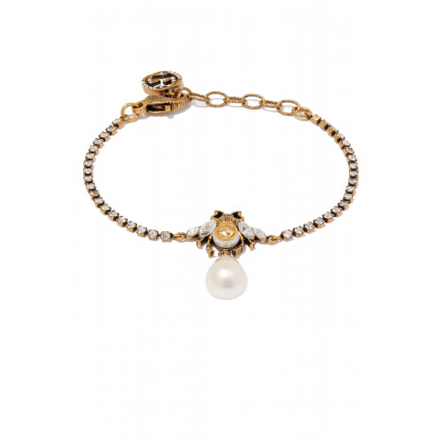 Gucci- Aged Pearl Bee Bracelet Gold