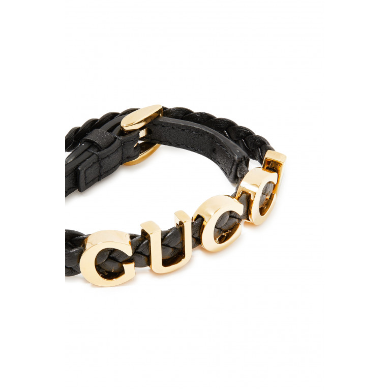 Gucci- Leather Logo Necklace Black