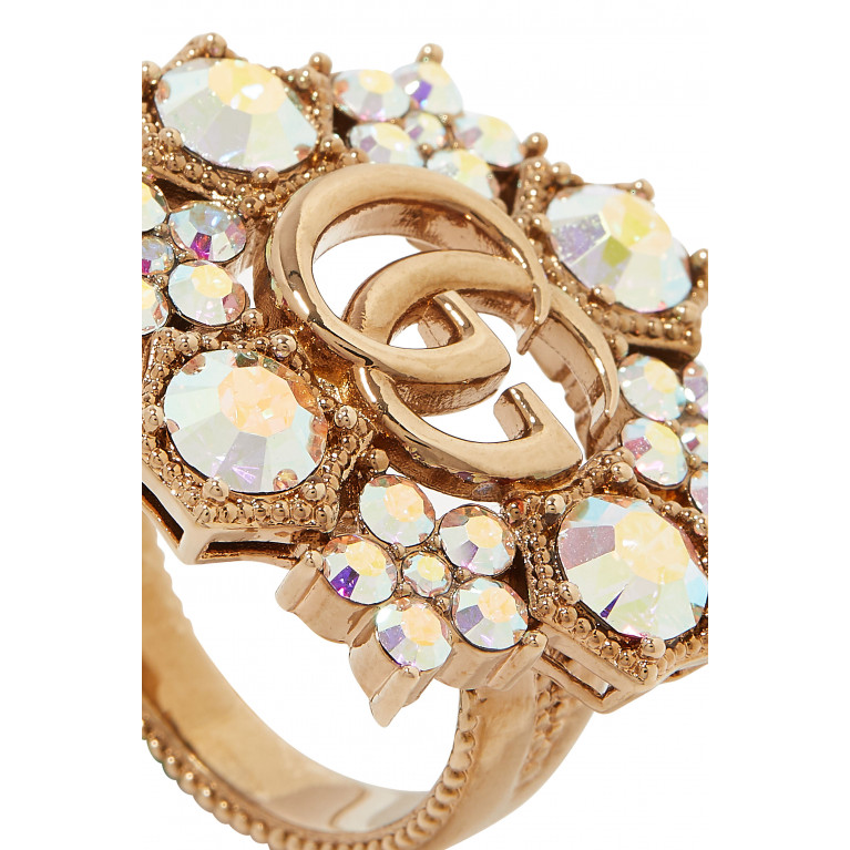 Gucci- Double G Crystal Flower Ring, Gold-Plated Metal & Crystals Gold