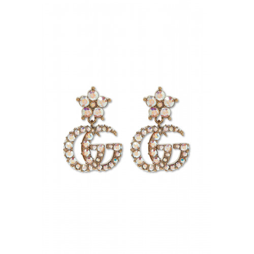 Gucci- Double G Earrings, Gold-Plated Metal & Crystals Gold