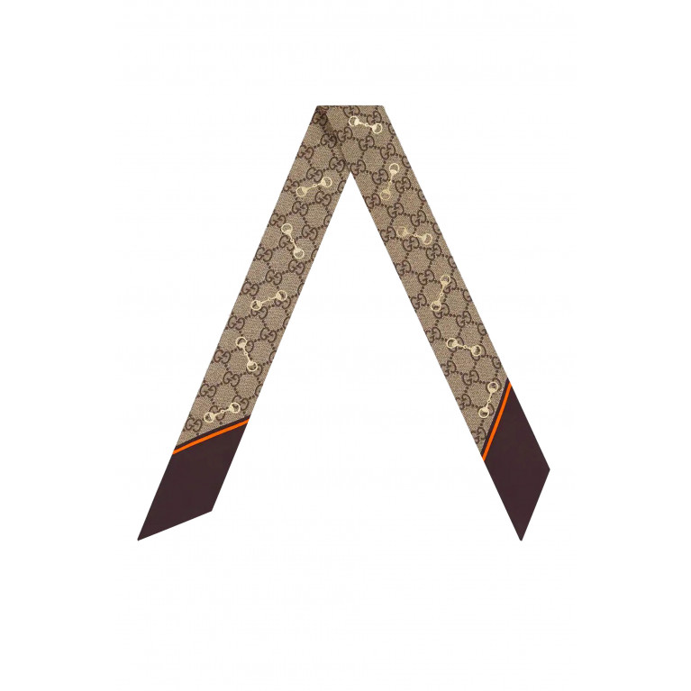 Gucci- GG Print With Horsebits Silk Neck Bow Brown