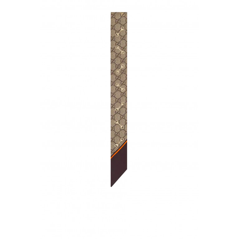 Gucci- GG Print With Horsebits Silk Neck Bow Brown