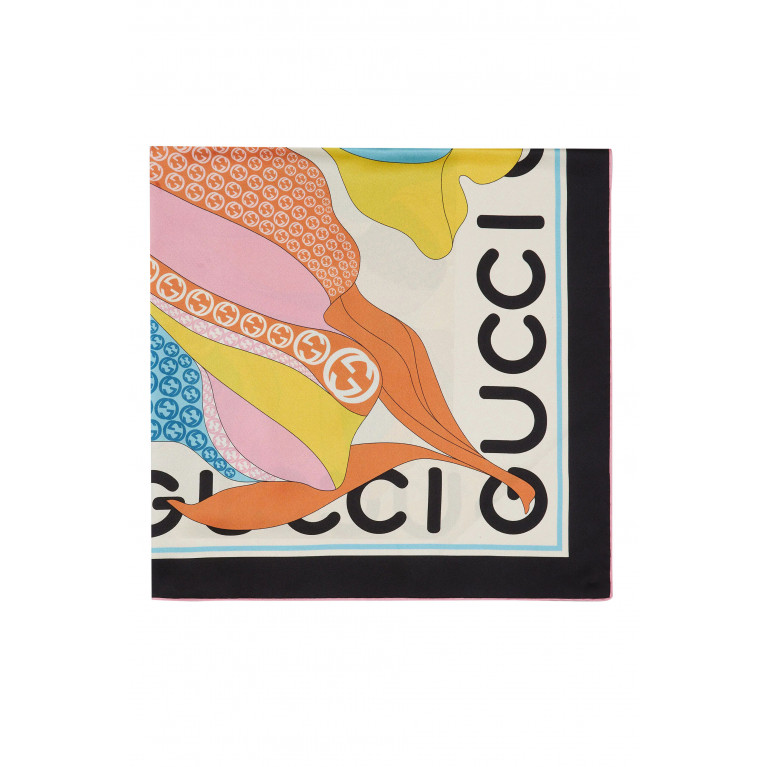 Gucci- Maxi Flower Print Silk Scarf Multicolor