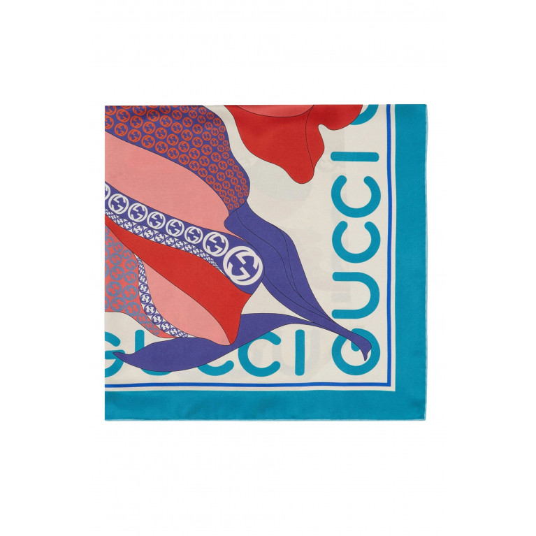 Gucci- Maxi Flower Print Silk Scarf Blue