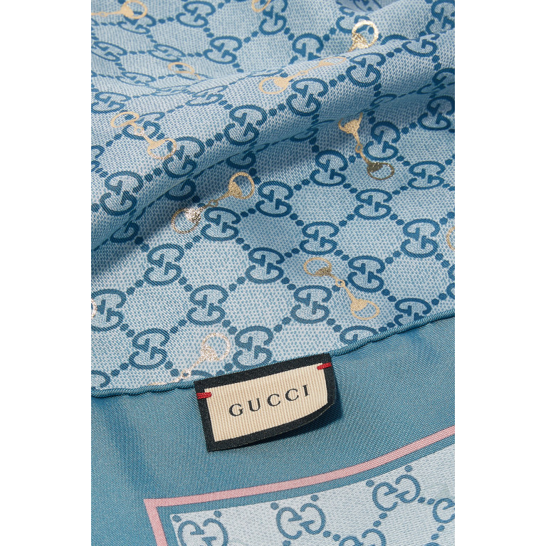 Gucci- GG Print With Horsebit Silk Scarf Blue