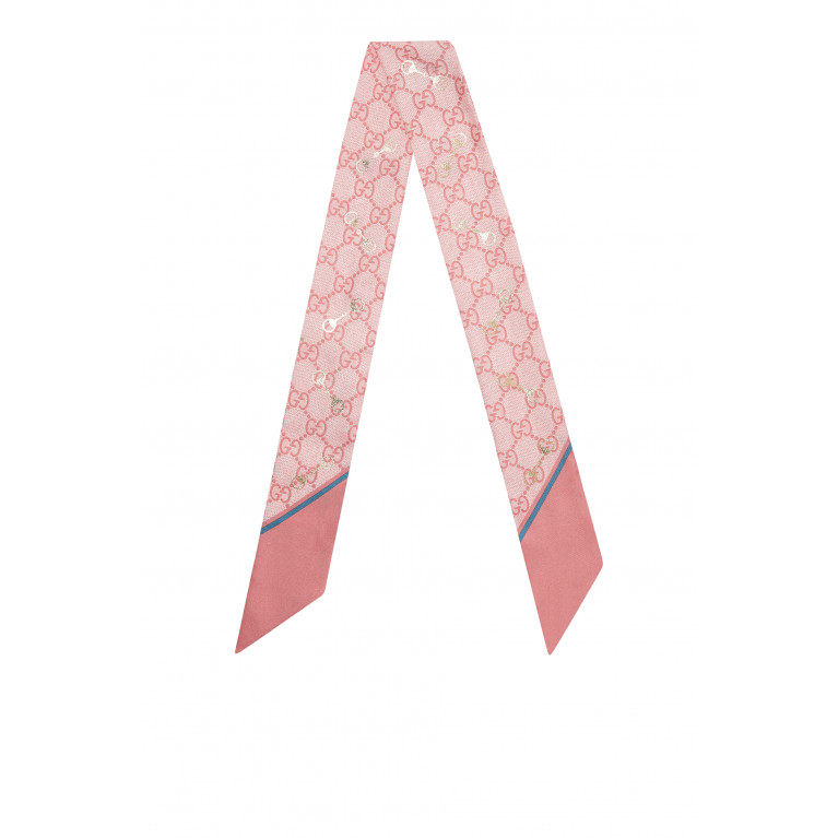 Gucci- GG Print Horsebit Silk Neck Bow Pink