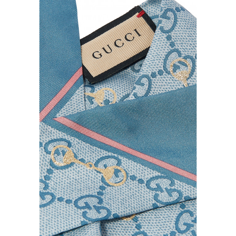 Gucci- GG Horsebit Silk Neck Bow Blue