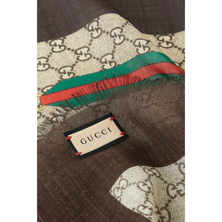 Gucci- GG Web Silk Wool Shawl Beige/Ebony
