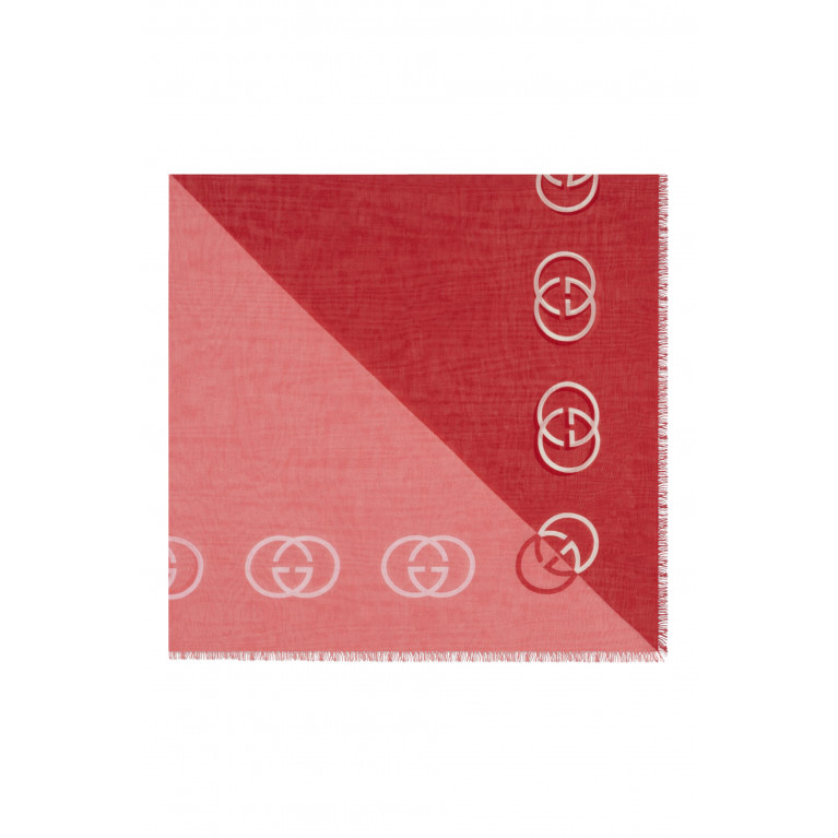 Gucci- Interlocking G Cotton Cashmere Shawl Red/Pink/White