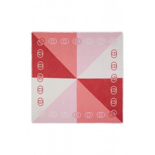 Gucci- Interlocking G Cotton Cashmere Shawl Red/Pink/White