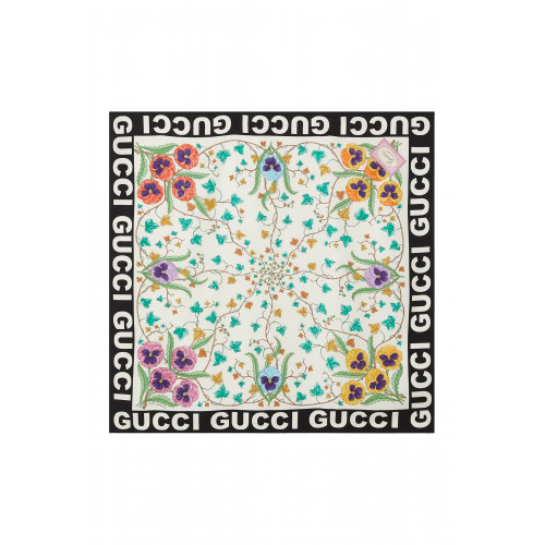 Gucci- Floral Print Silk Scarf Ivory / White