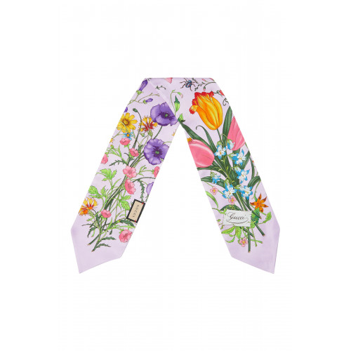 Gucci- Flora Print Silk Neck Bow Purple