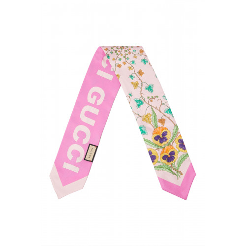 Gucci- Flora Print Silk Neck Bow Pink
