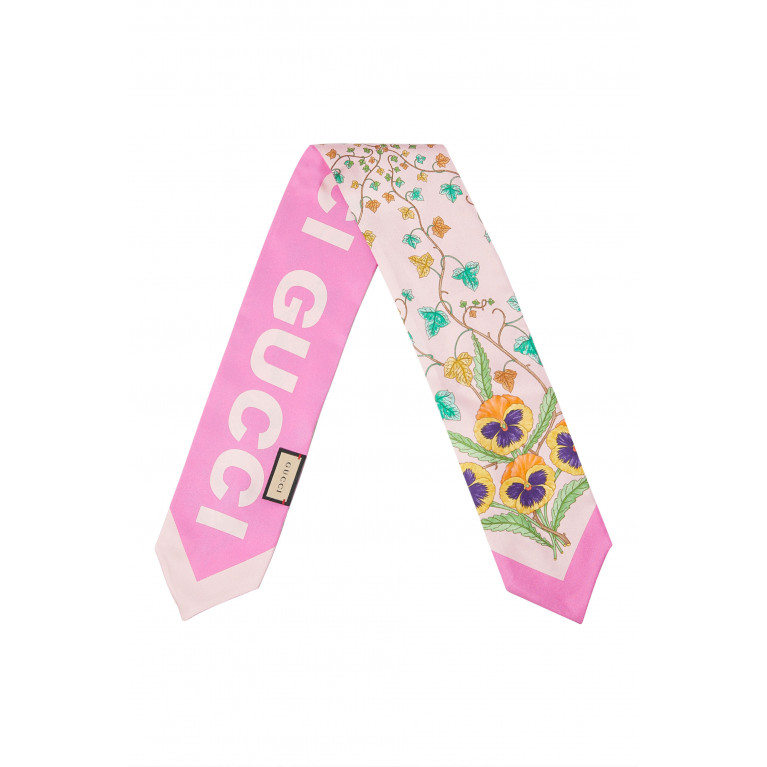 Gucci- Flora Print Silk Neck Bow Pink