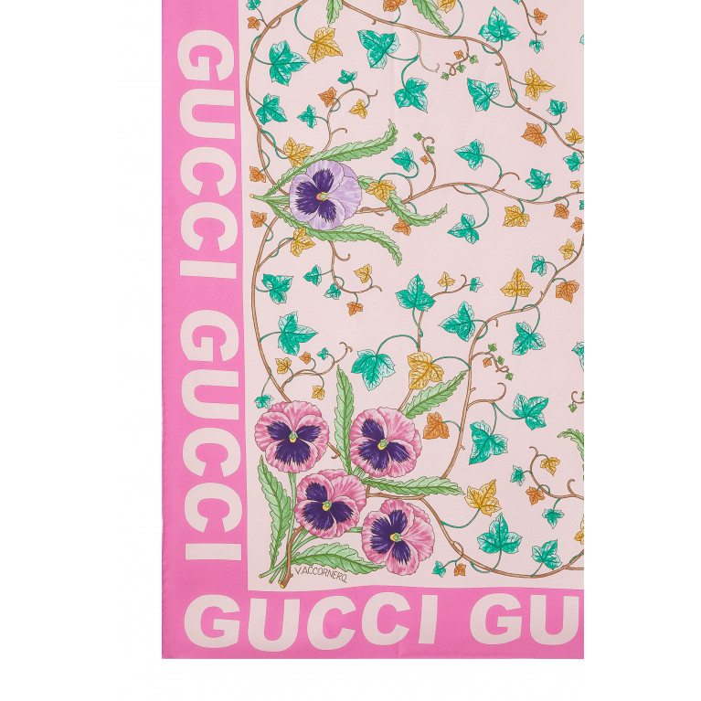 Gucci- Floral Print Silk Scarf Pink