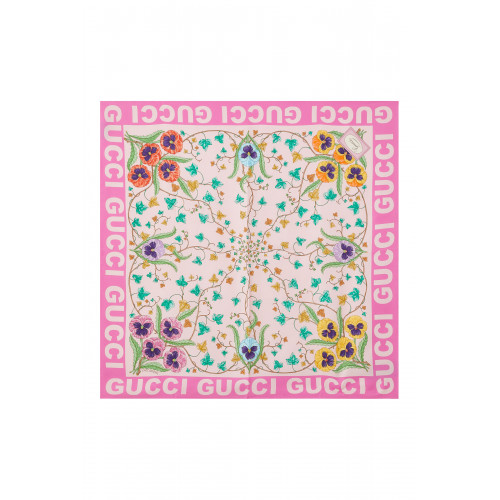Gucci- Floral Print Silk Scarf Pink