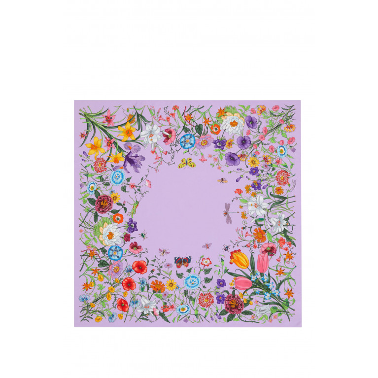 Gucci- Floral Print Silk Scarf Purple