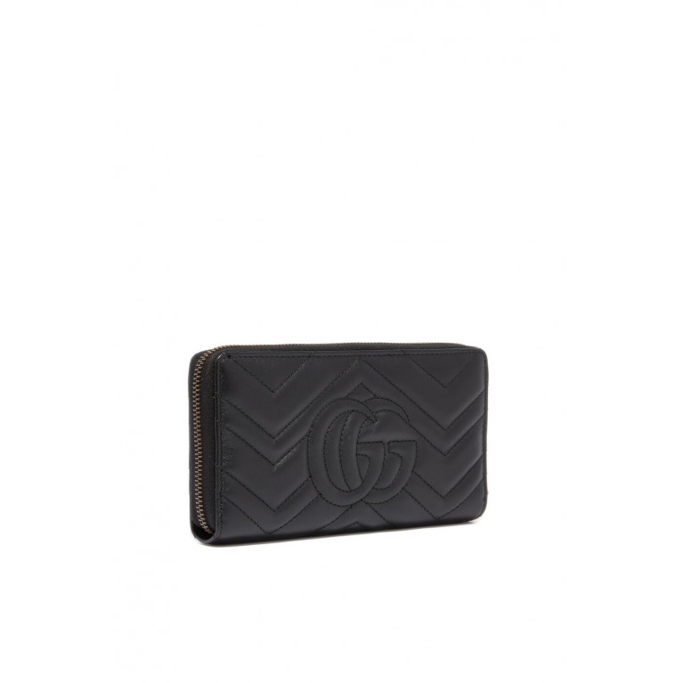 Gucci- GG Marmont Chevron Leather Zip-Around Wallet Black