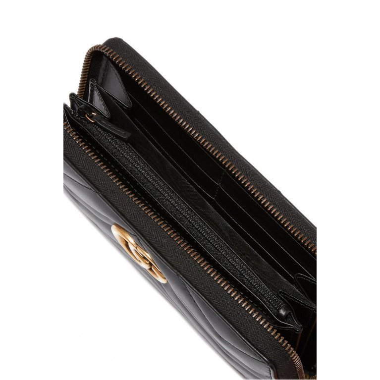 Gucci- GG Marmont Chevron Leather Zip-Around Wallet Black