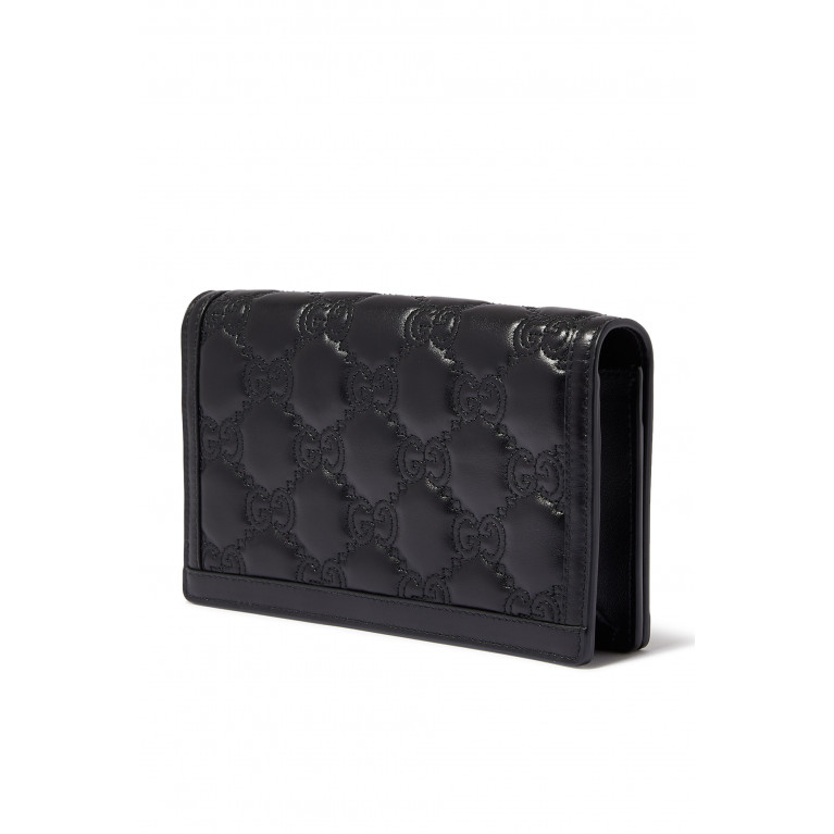 Gucci- GG Matelassé Leather Chain Wallet Black