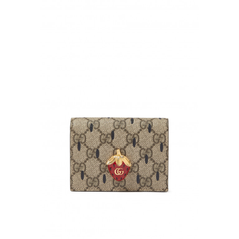 Gucci- Card Case Wallet With Double G Strawberry Brown