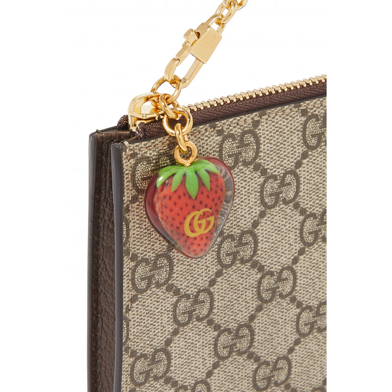 Gucci- Double G Strawberry Wrist Wallet Beige/Ebony