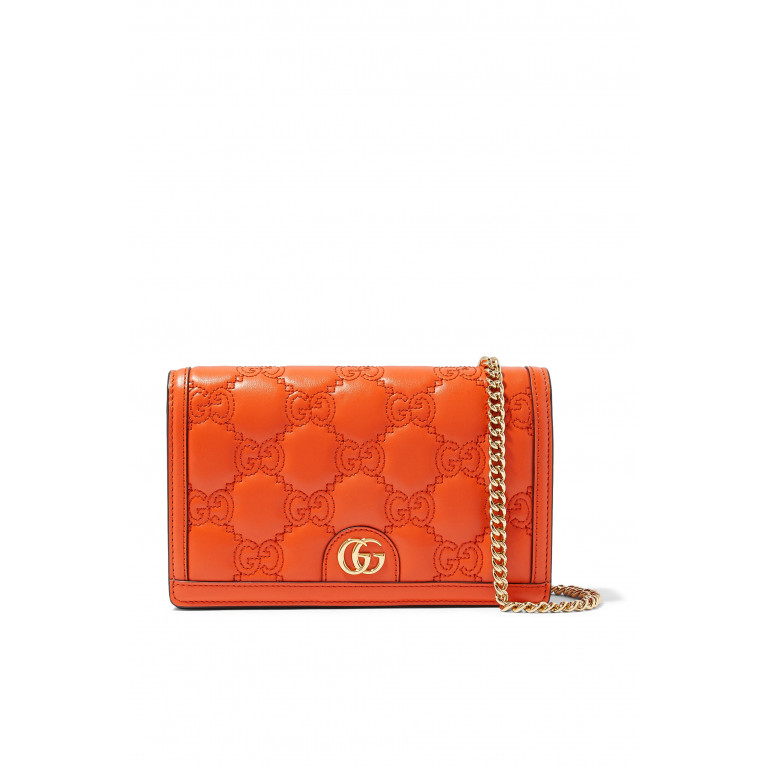 Gucci- GG Matelassé Chain Wallet Orange