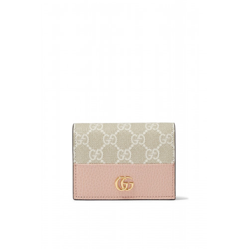Gucci- GG Supreme Canvas & Leather Card Case Pink