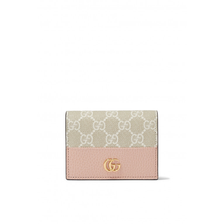 Gucci- GG Supreme Canvas & Leather Card Case Pink