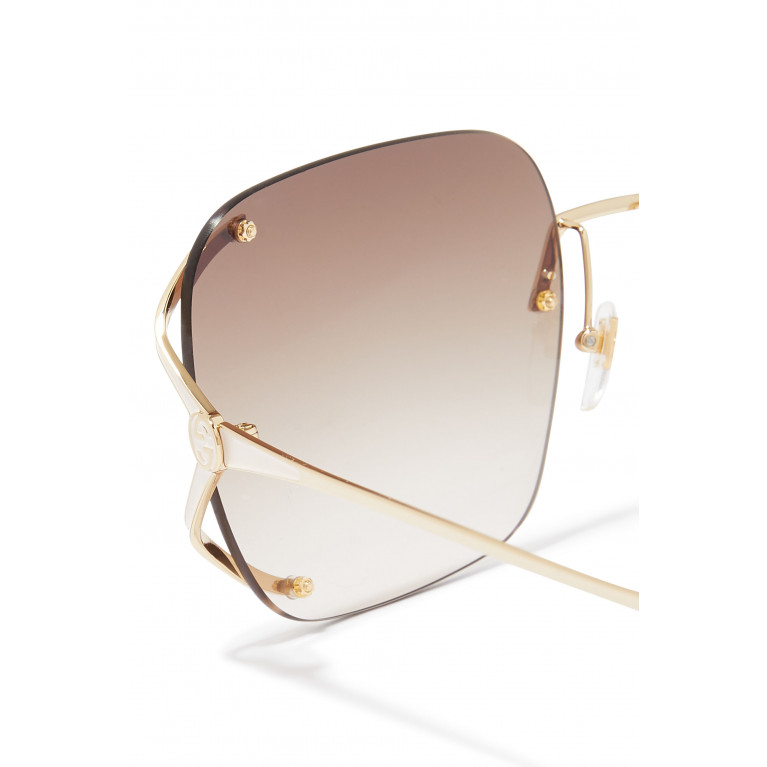 Gucci- Square Metal Sunglasses Gold