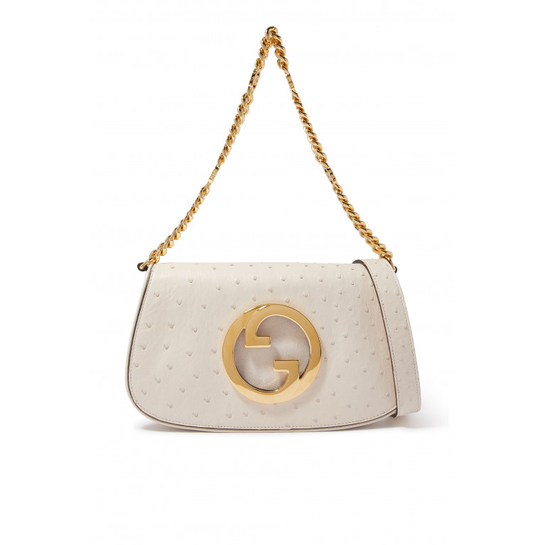 Gucci- Blondie Ostrich Shoulder Bag Ivory