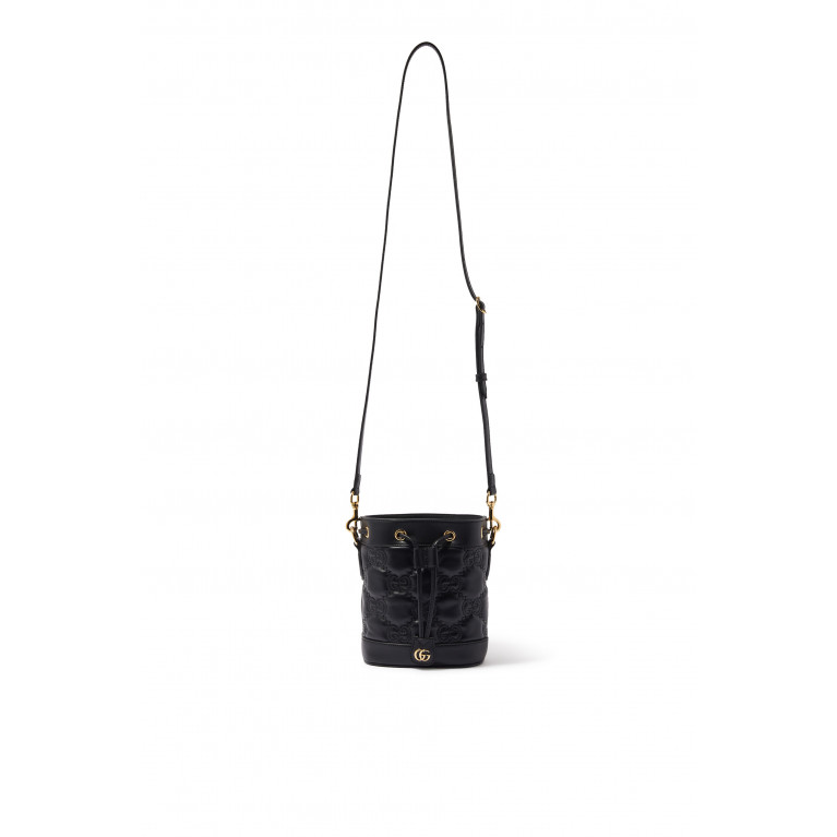 Gucci- GG Matelassé Leather Bucket Bag Black