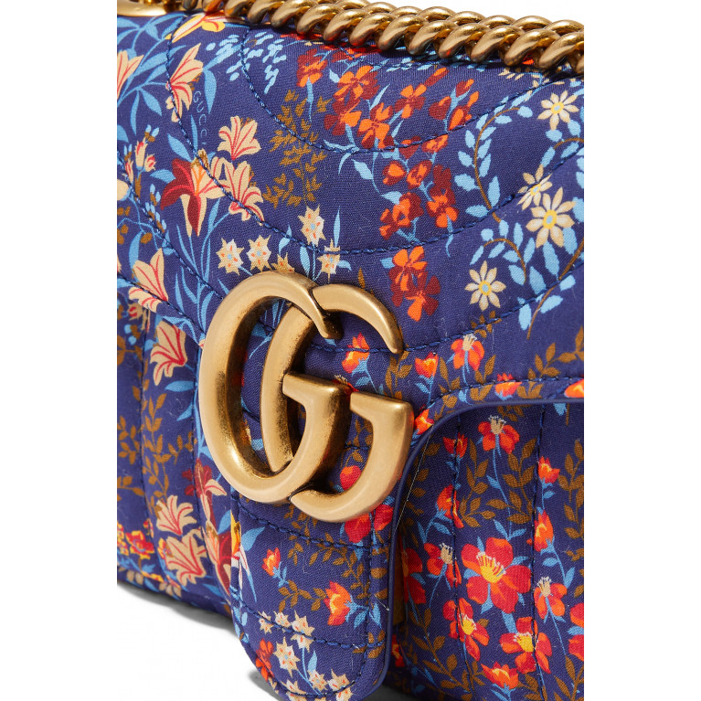 Gucci- GG Marmont Small Floral Chevron Cotton Shoulder Bag Blue