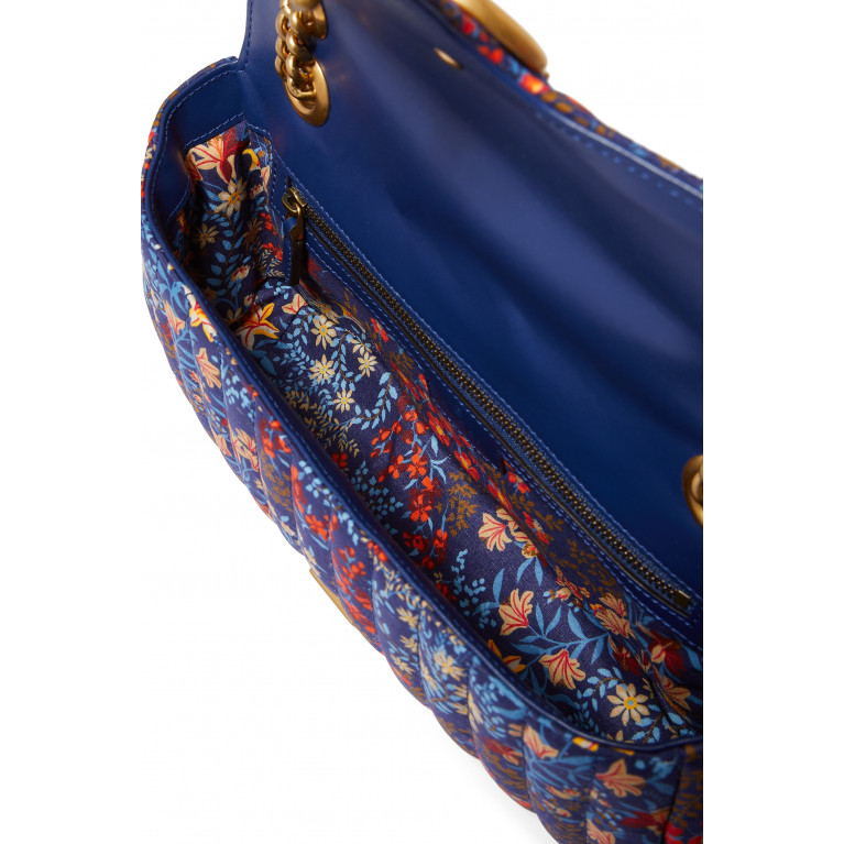 Gucci- GG Marmont Small Floral Chevron Cotton Shoulder Bag Blue