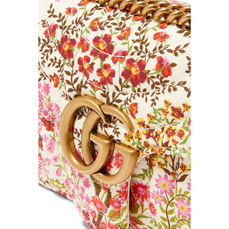Gucci- GG Marmont Small Floral Chevron Cotton Shoulder Bag Pink