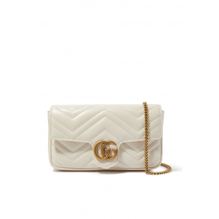Gucci- GG Marmont Mini Card Case Chain Wallet White