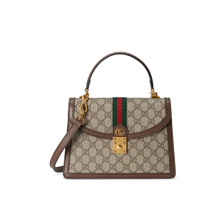 Gucci- Ophidia Small Top Handle Bag With Web Brown