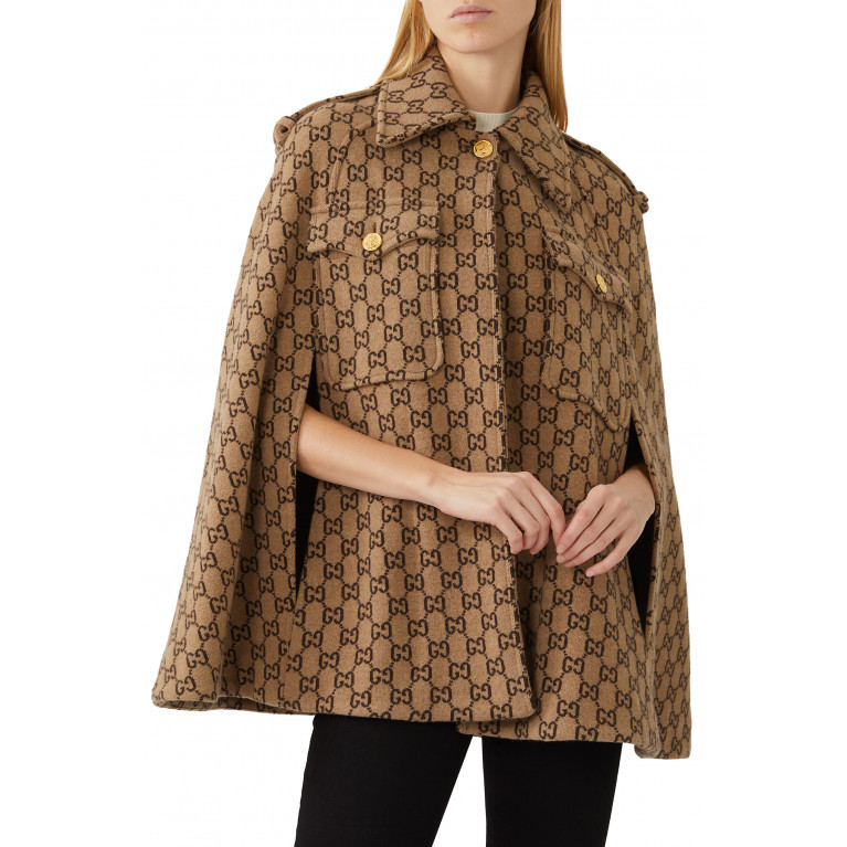 Gucci- GG Monogram Wool Cape Brown