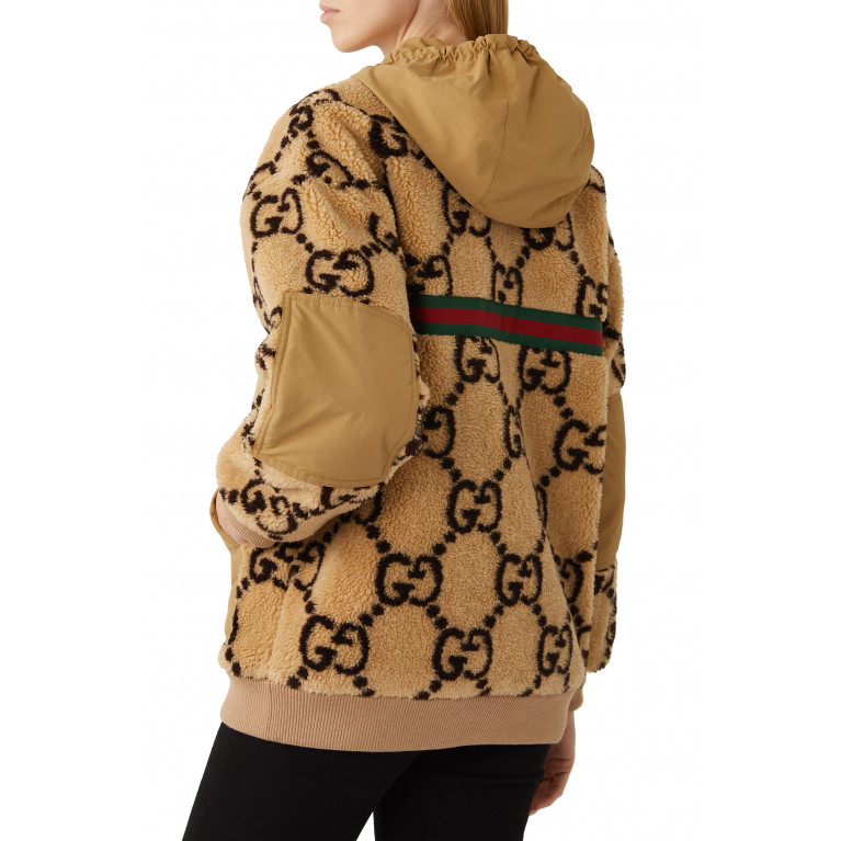 Gucci- GG Maxi Wool Faux Fur Jacket Brown