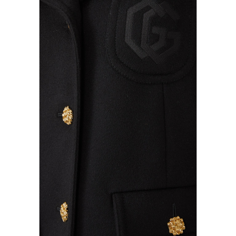Gucci- Double G Embroidery Wool Coat Black