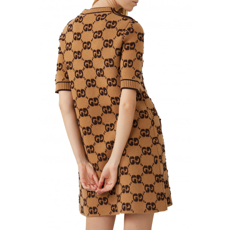 Gucci- GG Bouclé Jacquard Knit Dress Brown