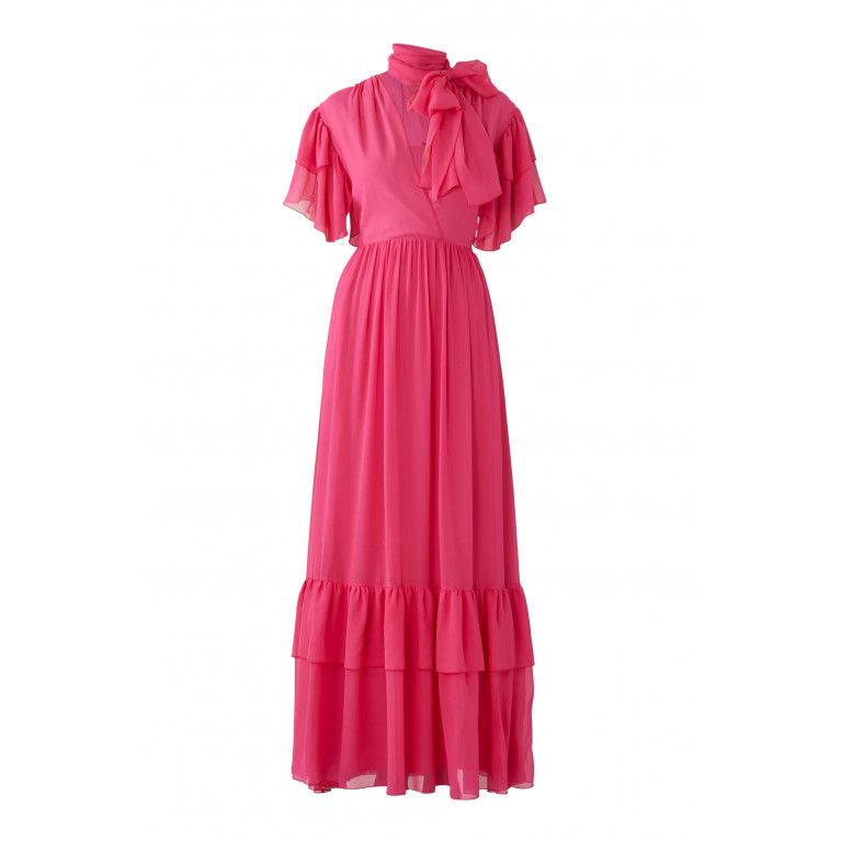 Gucci- Ruffle Silk Georgette Dress Pink