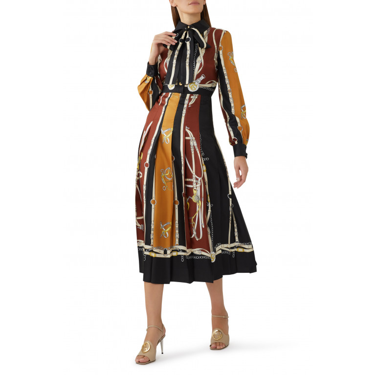 Gucci- Equestrian Print Silk Dress Multicolor