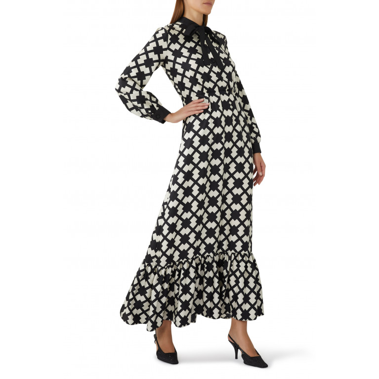 Gucci- Rhombus Tile Print Silk Dress Ivory/Black