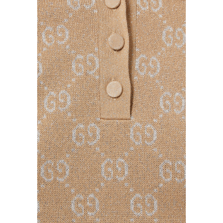 Gucci- Lamé GG Jacquard Knit Polo Beige