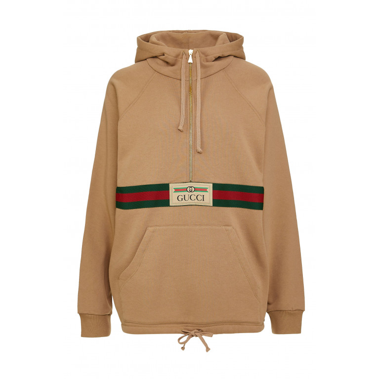 Gucci- Half-Zip Hooded Sweatshirt Brown