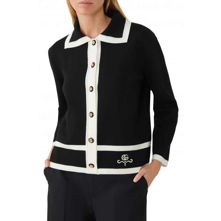 Gucci- Wool GG Piquet Jacquard Polo Shirt Black